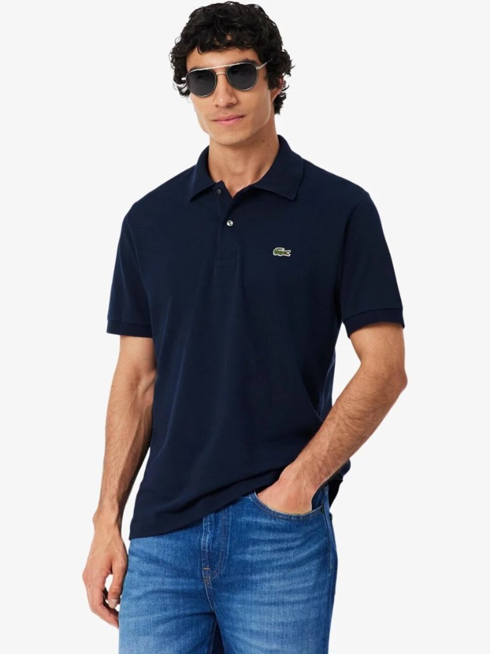 Lacoste Men's Classic Polo Shirt - Navy Blue Cotton Slim Fit Size - M